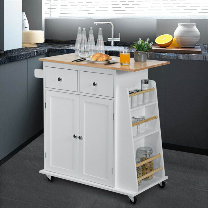 BABOOM White Mdf Base with Wood Top Rolling Kitchen Island (18-in x 34.5-in x 35.5-in)