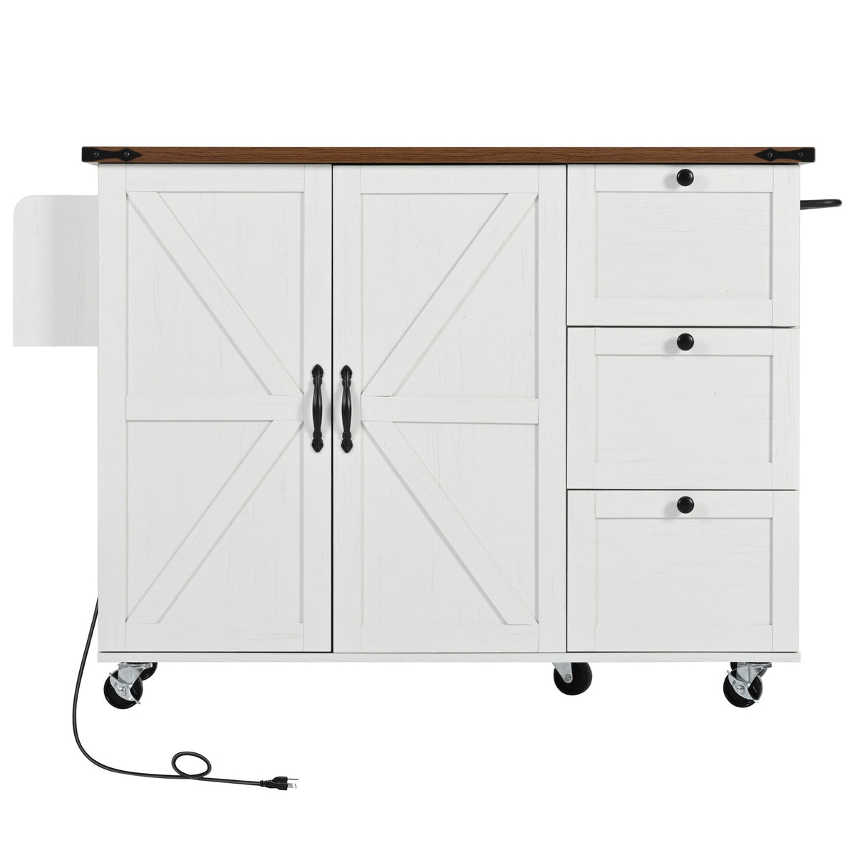 BABOOM White Mdf Base with Composite Top Rolling Kitchen Island (28.7-in x 54.5-in x 36.5-in)