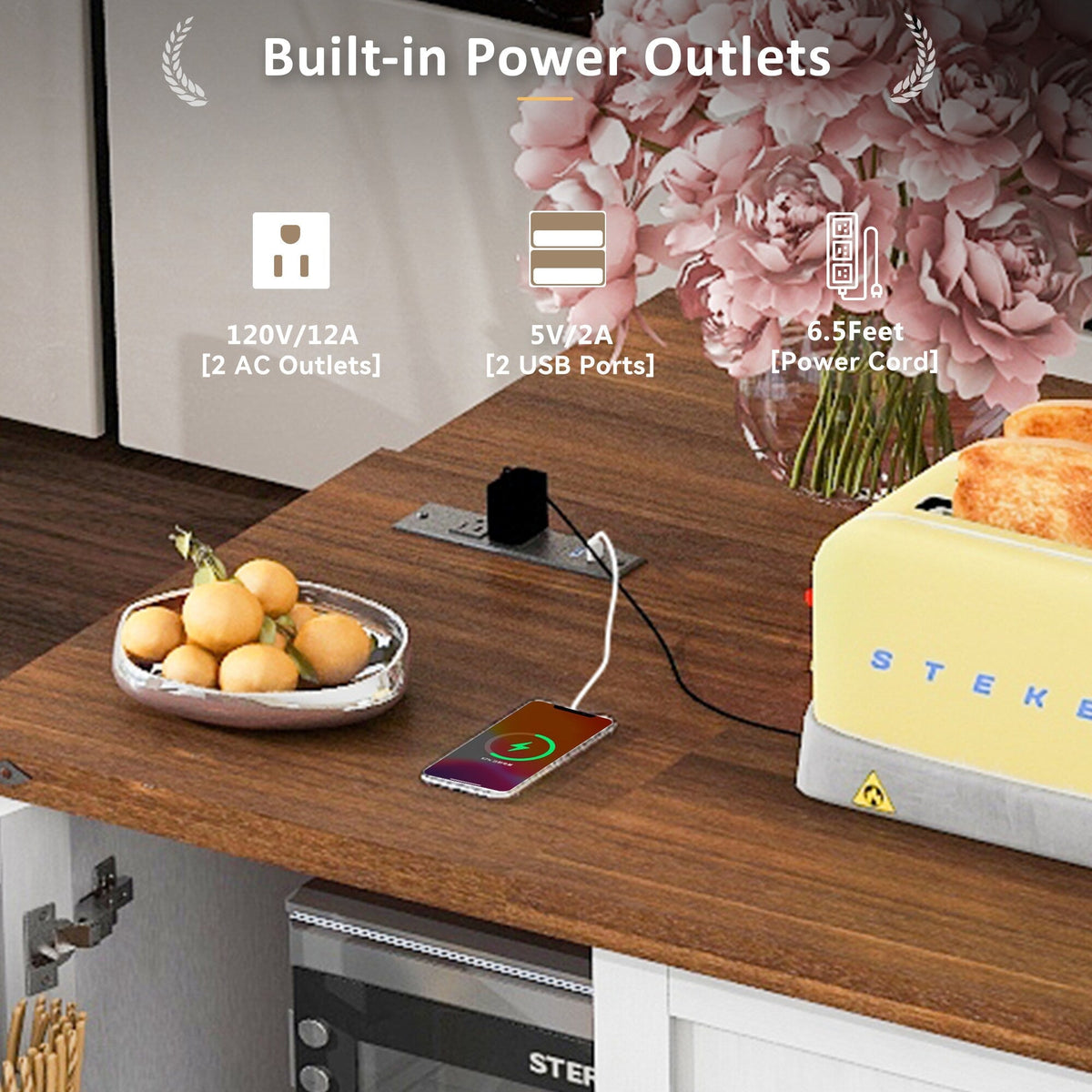BABOOM White Mdf Base with Composite Top Rolling Kitchen Island (28.7-in x 54.5-in x 36.5-in)