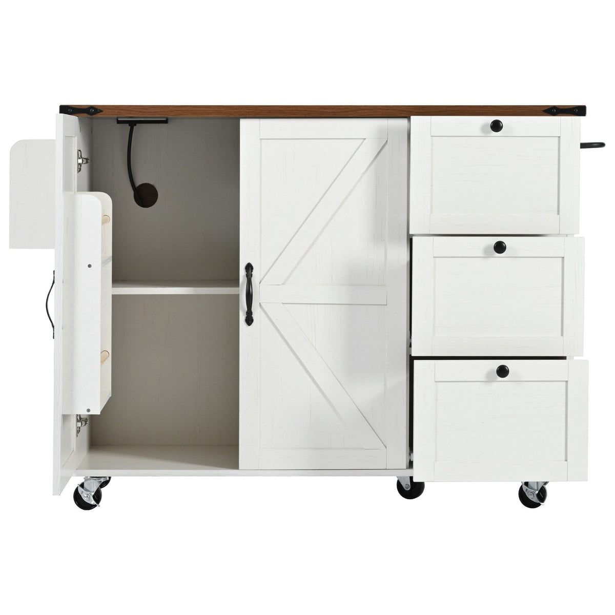 BABOOM White Mdf Base with Composite Top Rolling Kitchen Island (28.7-in x 54.5-in x 36.5-in)
