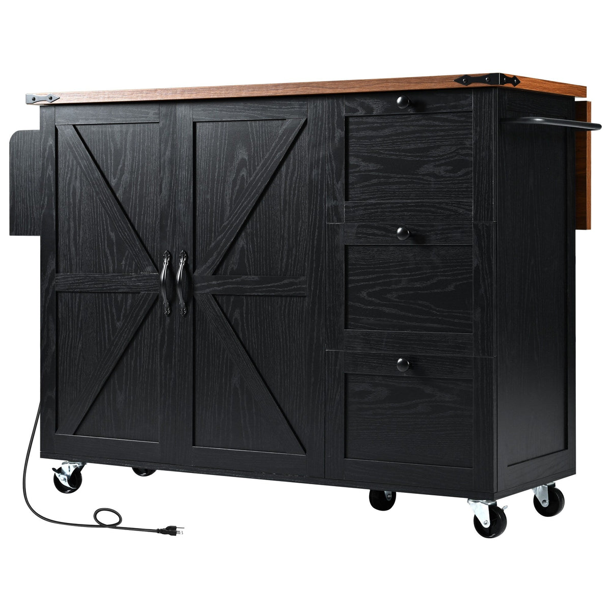 BABOOM Black Mdf Base with Composite Wood Top Rolling Kitchen Island (28.75-in x 54.5-in x 36.5-in)