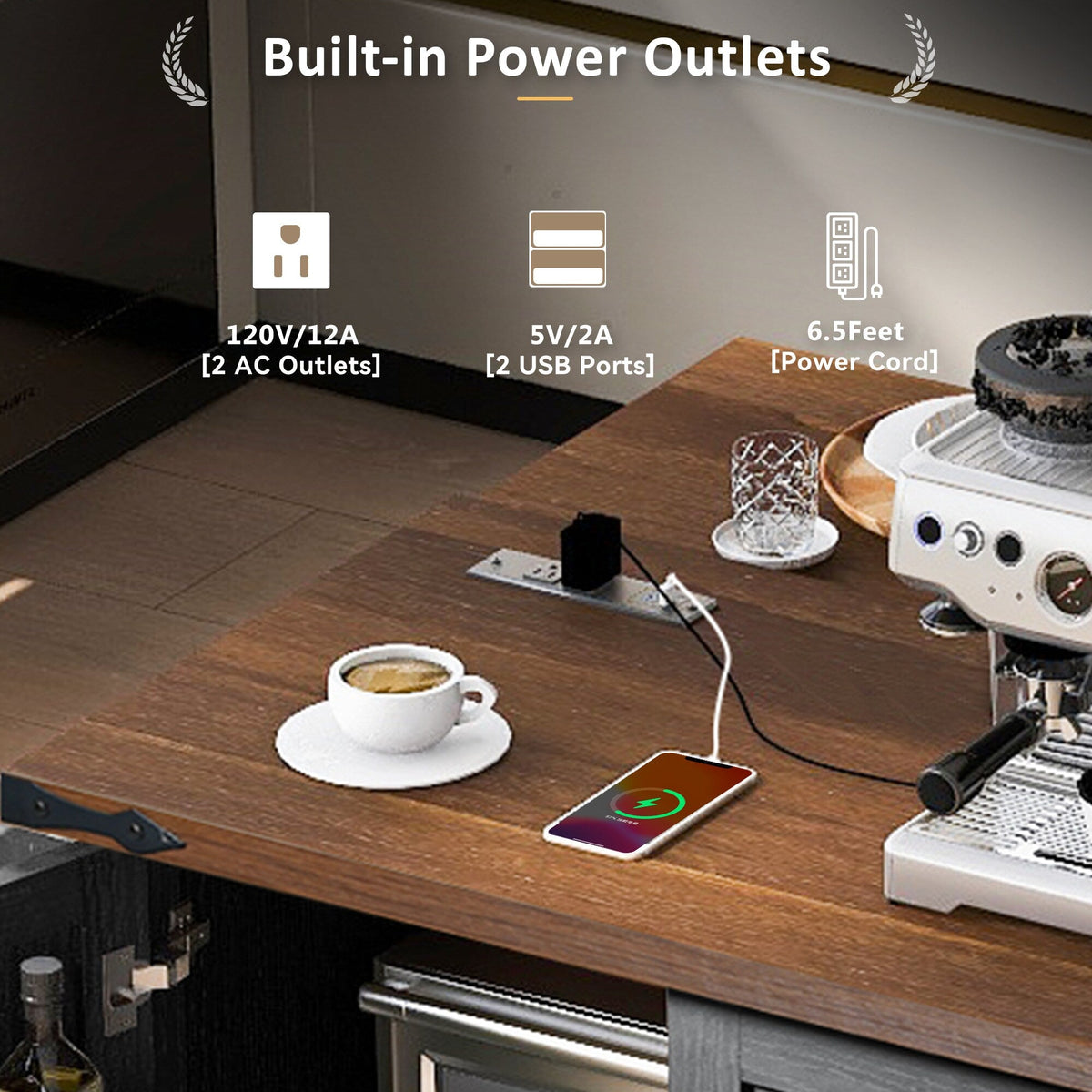 BABOOM Black Mdf Base with Composite Wood Top Rolling Kitchen Island (28.75-in x 54.5-in x 36.5-in)