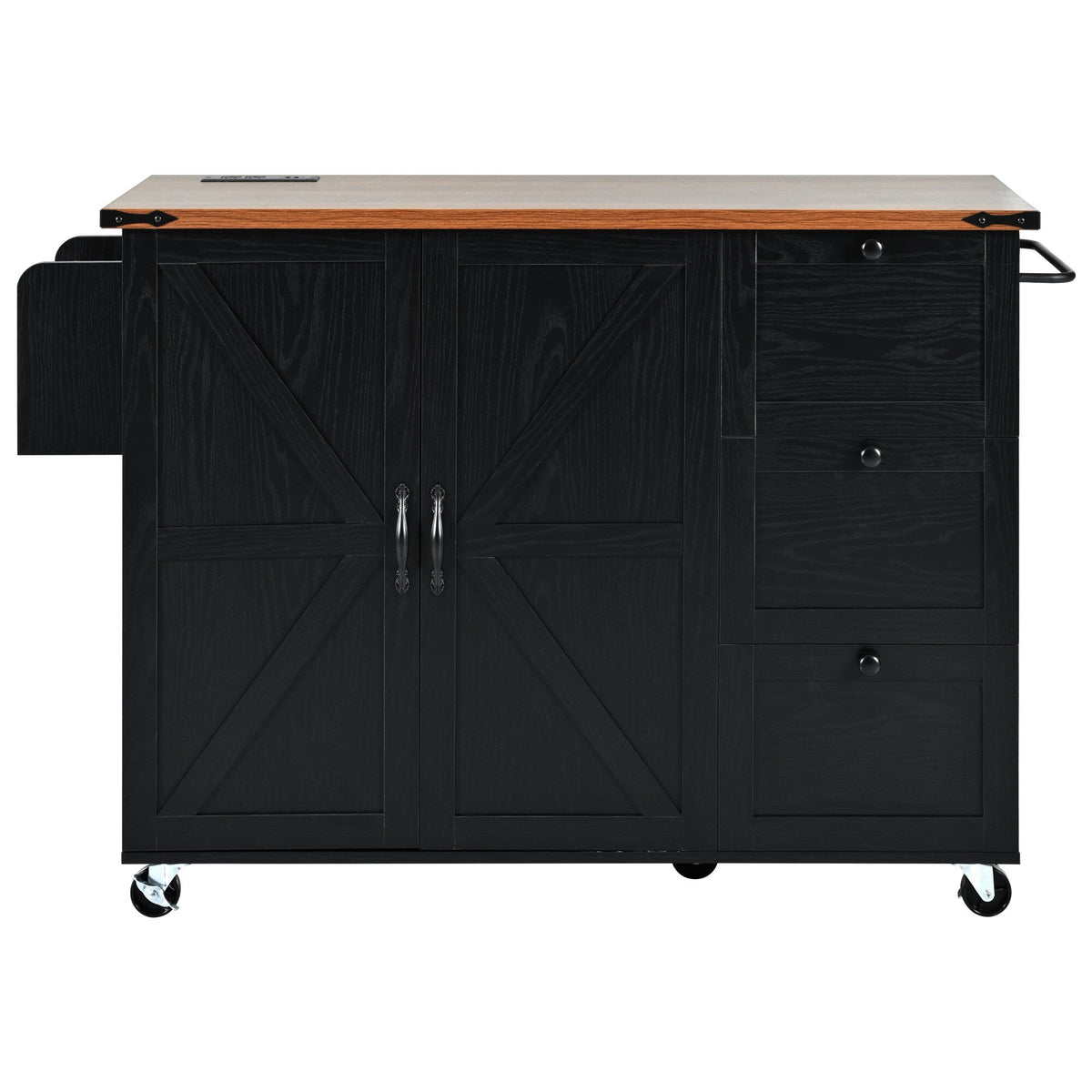 BABOOM Black Mdf Base with Composite Wood Top Rolling Kitchen Island (28.75-in x 54.5-in x 36.5-in)
