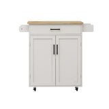 BABOOM White Mdf Base with Wood Top Rolling Kitchen Island (17.71-in x 36.61-in x 36.02-in)