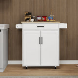 BABOOM White Mdf Base with Wood Top Rolling Kitchen Island (17.71-in x 36.61-in x 36.02-in)