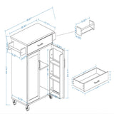 BABOOM White Mdf Base with Wood Top Rolling Kitchen Island (17.71-in x 36.61-in x 36.02-in)
