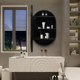 WELLFOR AO 21-in x 31-in Lighted LED Fog Free Surface Mount Black Mirrored Oval Soft Close Medicine Cabinet