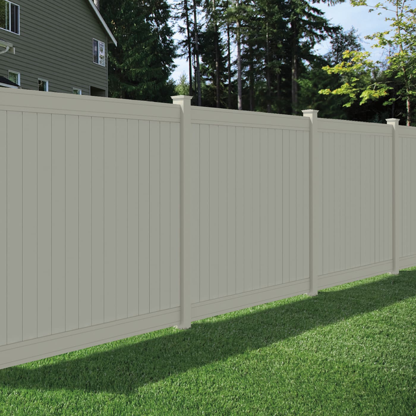 Outdoor Essentials Lakewood 6-ft H x 8-ft W Tan Privacy Vinyl Flat-top Fence Panel (Unassembled)