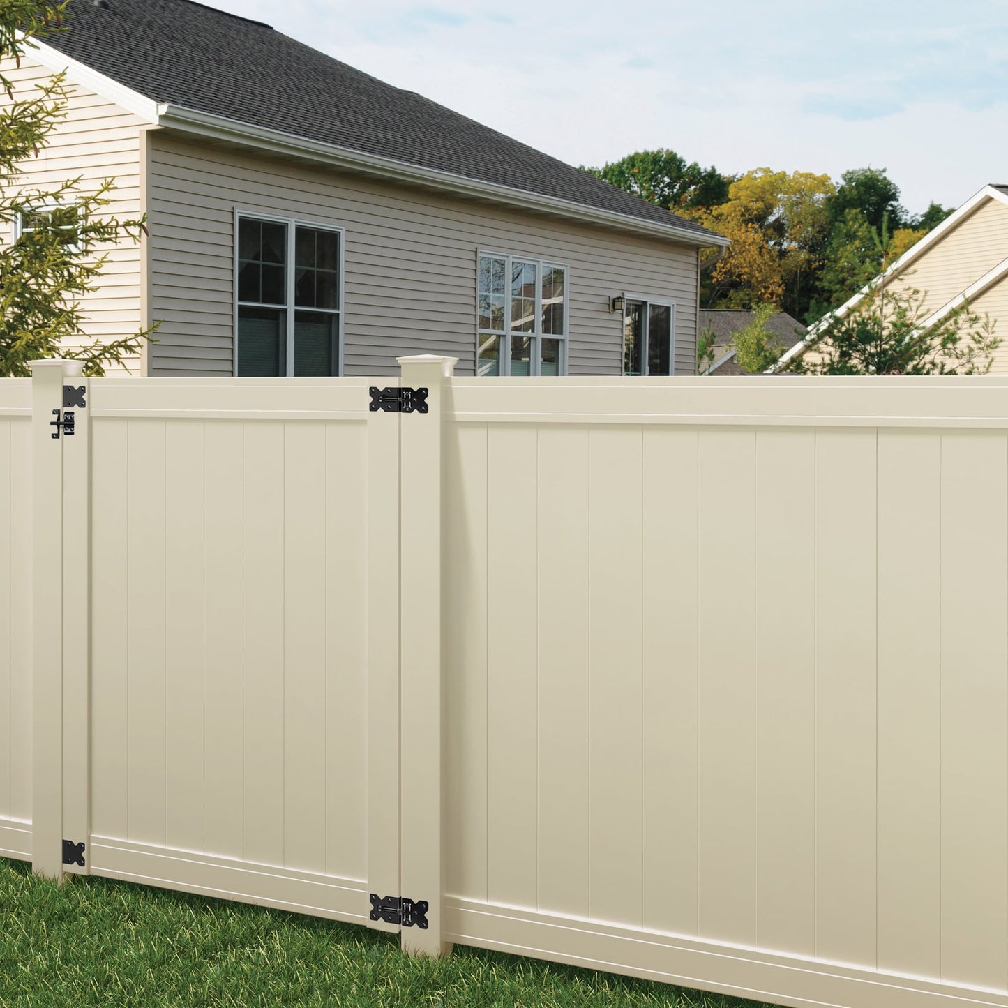 Outdoor Essentials Lakewood 6-ft H x 8-ft W Tan Privacy Vinyl Flat-top Fence Panel (Unassembled)