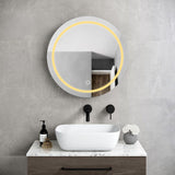 AAZJ AO 25-in x 26-in Lighted LED Fog Free Surface Mount Silver and Black Mirrored Round Medicine Cabinet