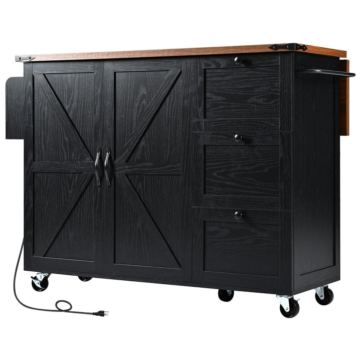 SINOFURN Black Mdf Base with Mdf Top Rolling Kitchen Cart (17.7-in x 54.5-in x 36.5-in)