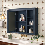 AAZJ CMR 35-in x 27.5-in Surface Mount Navy Blue Mirrored Medicine Cabinet