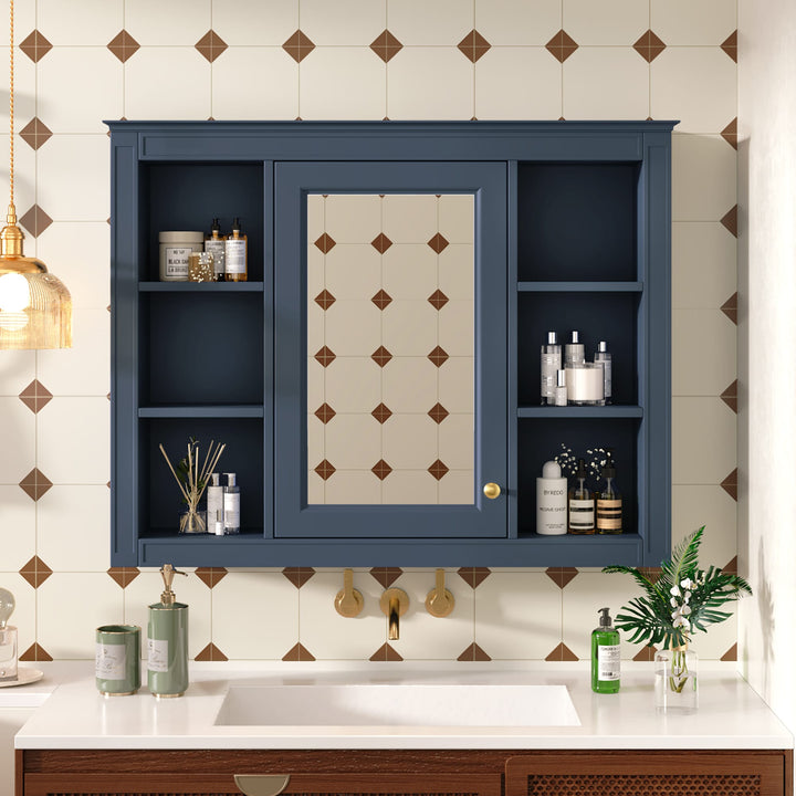 AAZJ CMR 35-in x 27.5-in Surface Mount Navy Blue Mirrored Medicine Cabinet