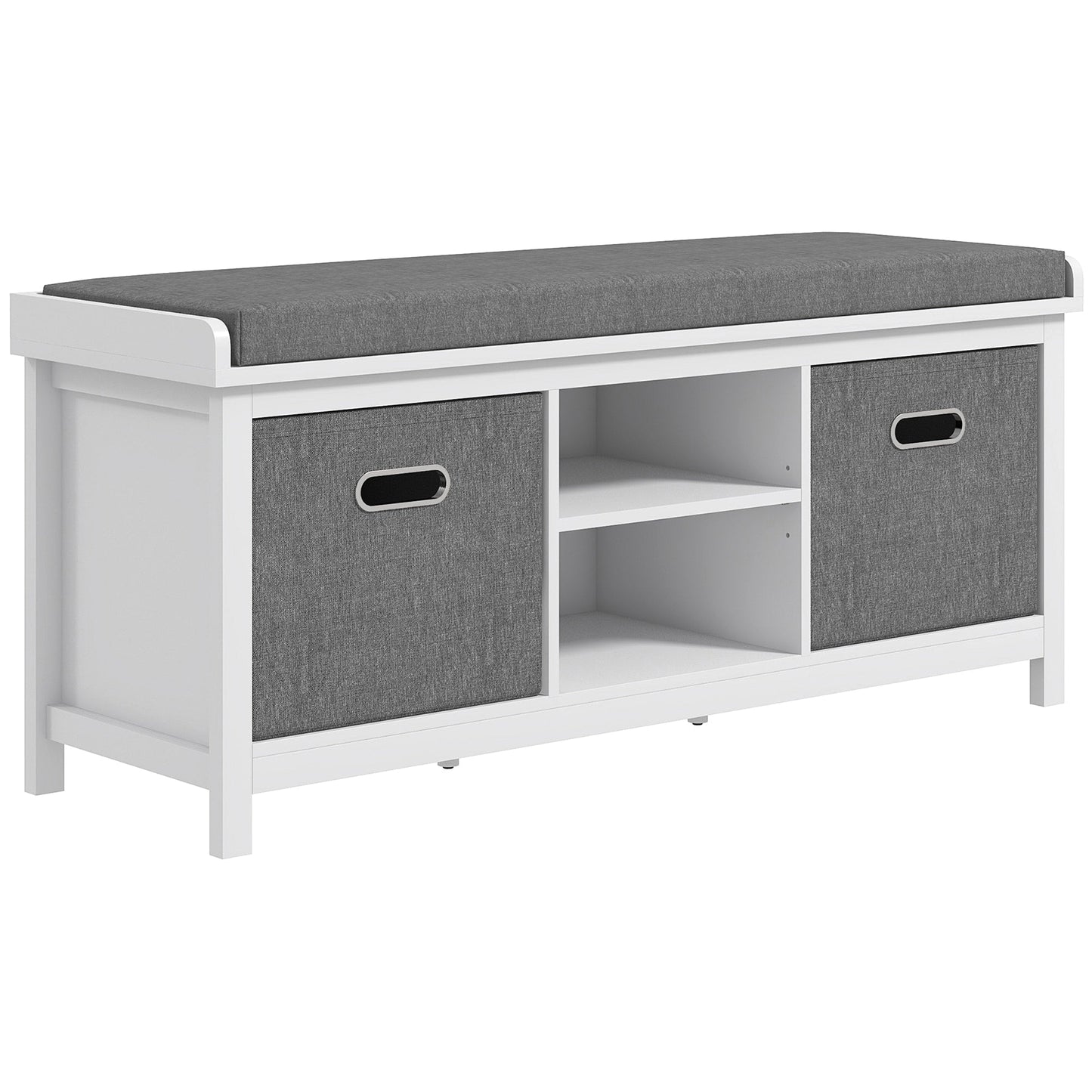 GZMR Storage Bench for Entryway with Padded Seat Modern White+Gray Storage Bench with Storage 41.3-in x 13.8-in x 18.5-in