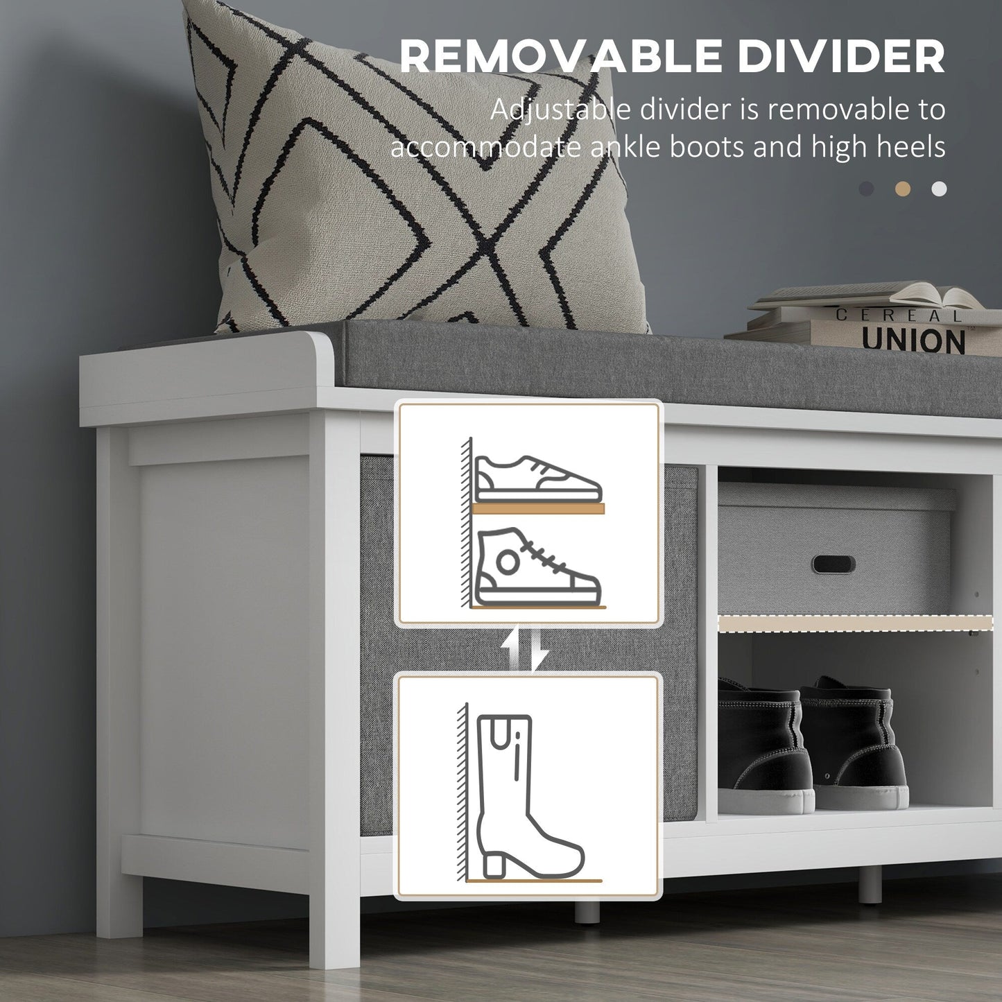 GZMR Storage Bench for Entryway with Padded Seat Modern White+Gray Storage Bench with Storage 41.3-in x 13.8-in x 18.5-in