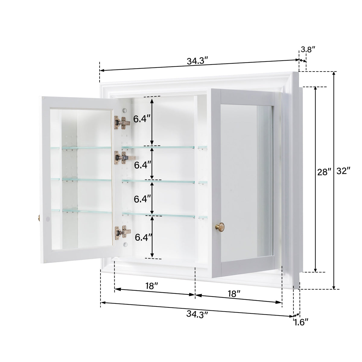WELLFOR GRACE Solid Wood 40-in x 32-in Recessed Mount White Mirrored Soft Close Medicine Cabinet