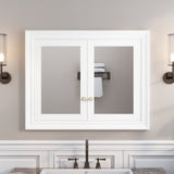 WELLFOR GRACE Solid Wood 40-in x 32-in Recessed Mount White Mirrored Soft Close Medicine Cabinet