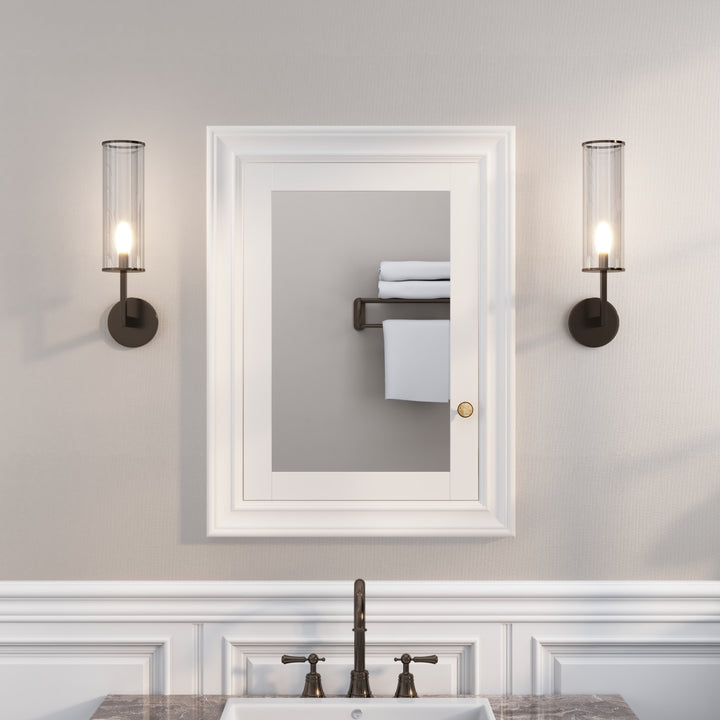 WELLFOR GRACE Solid Wood 24-in x 32-in Recessed Mount White Mirrored Soft Close Medicine Cabinet