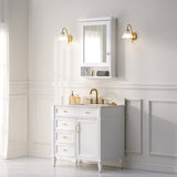 WELLFOR GRACE Solid Wood 24-in x 34-in Surface Mount White Mirrored Soft Close Medicine Cabinet