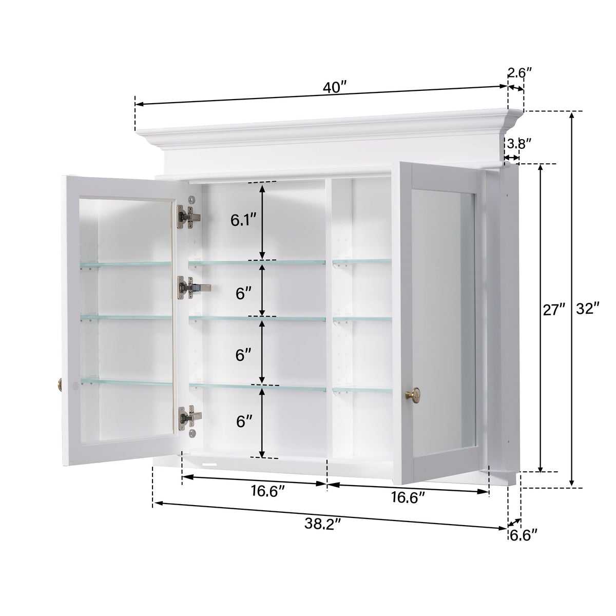 WELLFOR GRACE Solid Wood 40-in x 32-in Recessed Mount White Mirrored Soft Close Medicine Cabinet