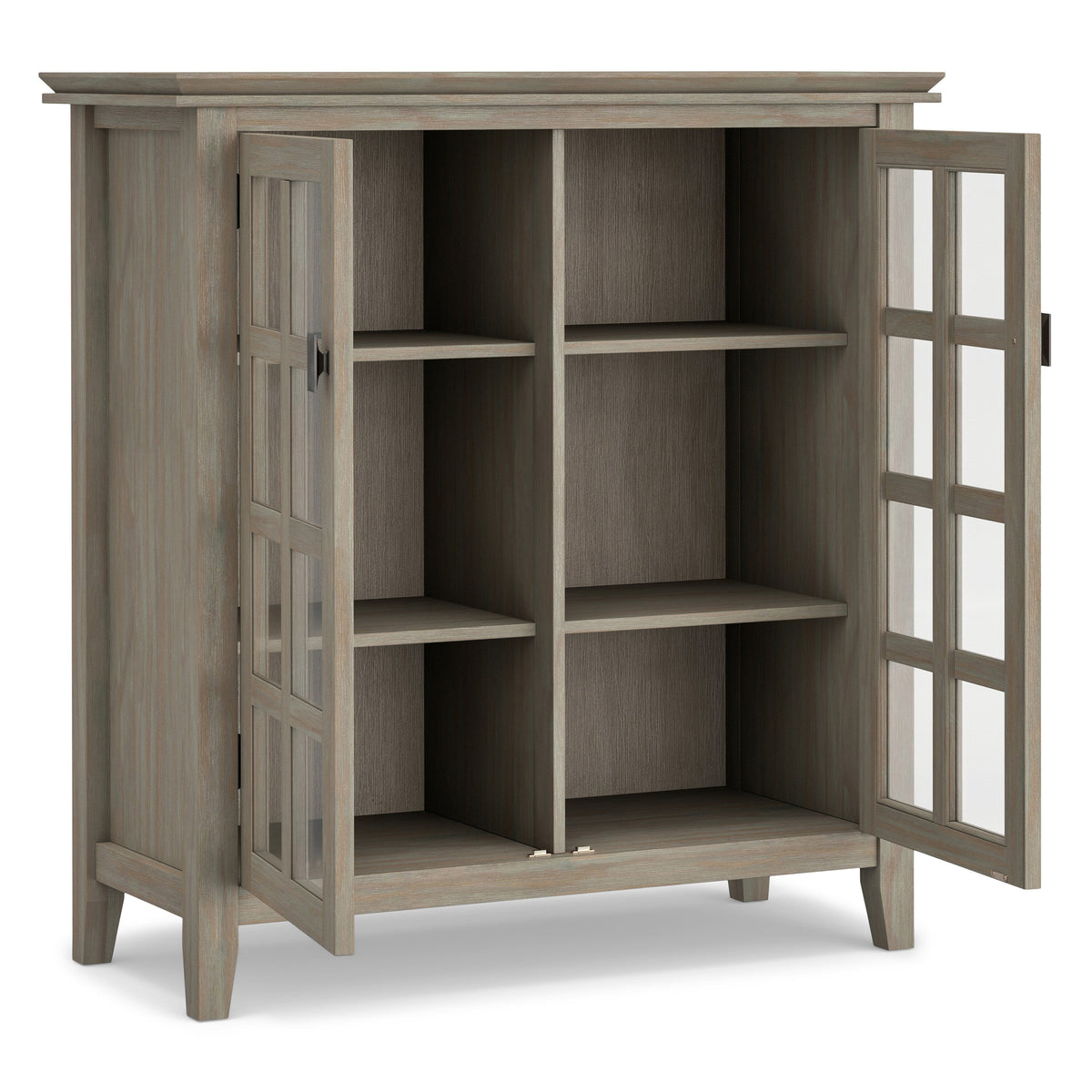 Simpli Home Artisan Distressed Grey Transitional Wood Media Cabinet