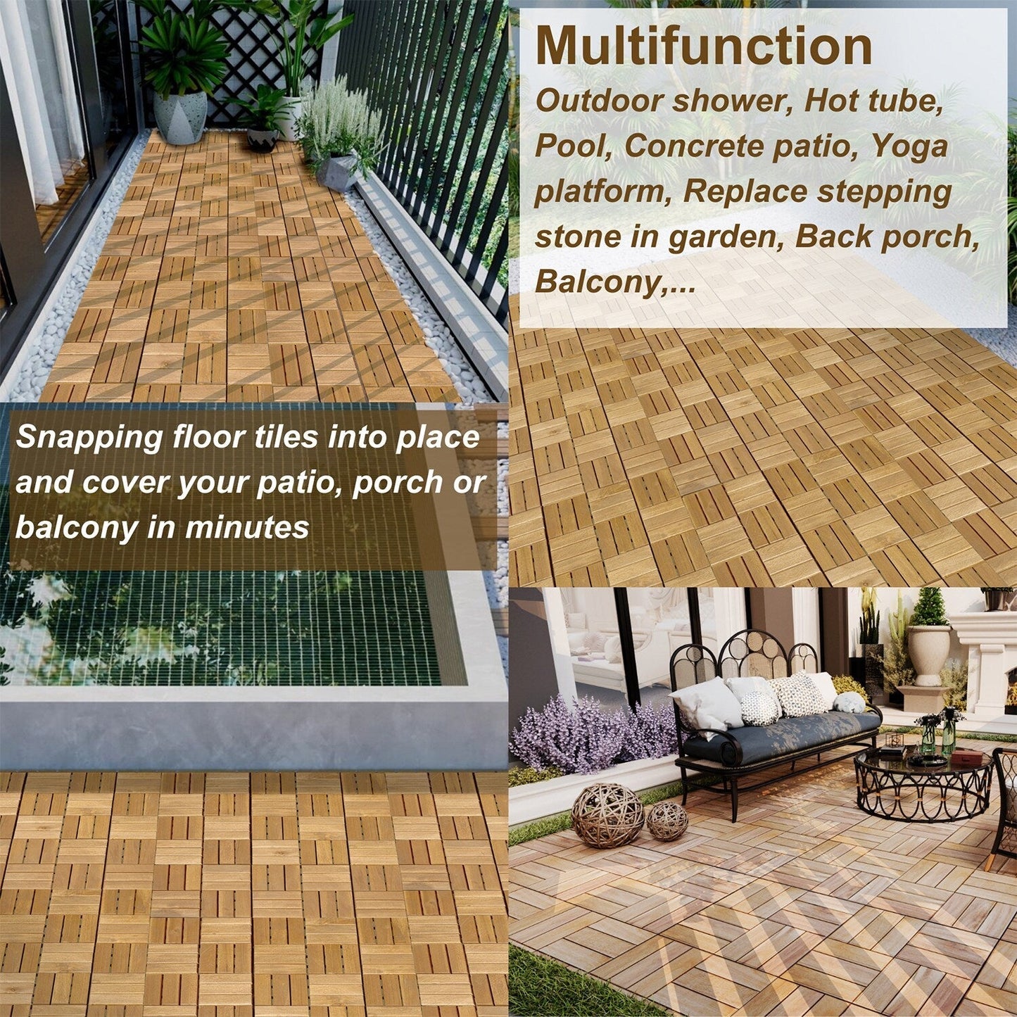 Bybafun 12-in x 12-in 10-Pack Yellow Prefinished Wood Deck Tile (10-sq ft)