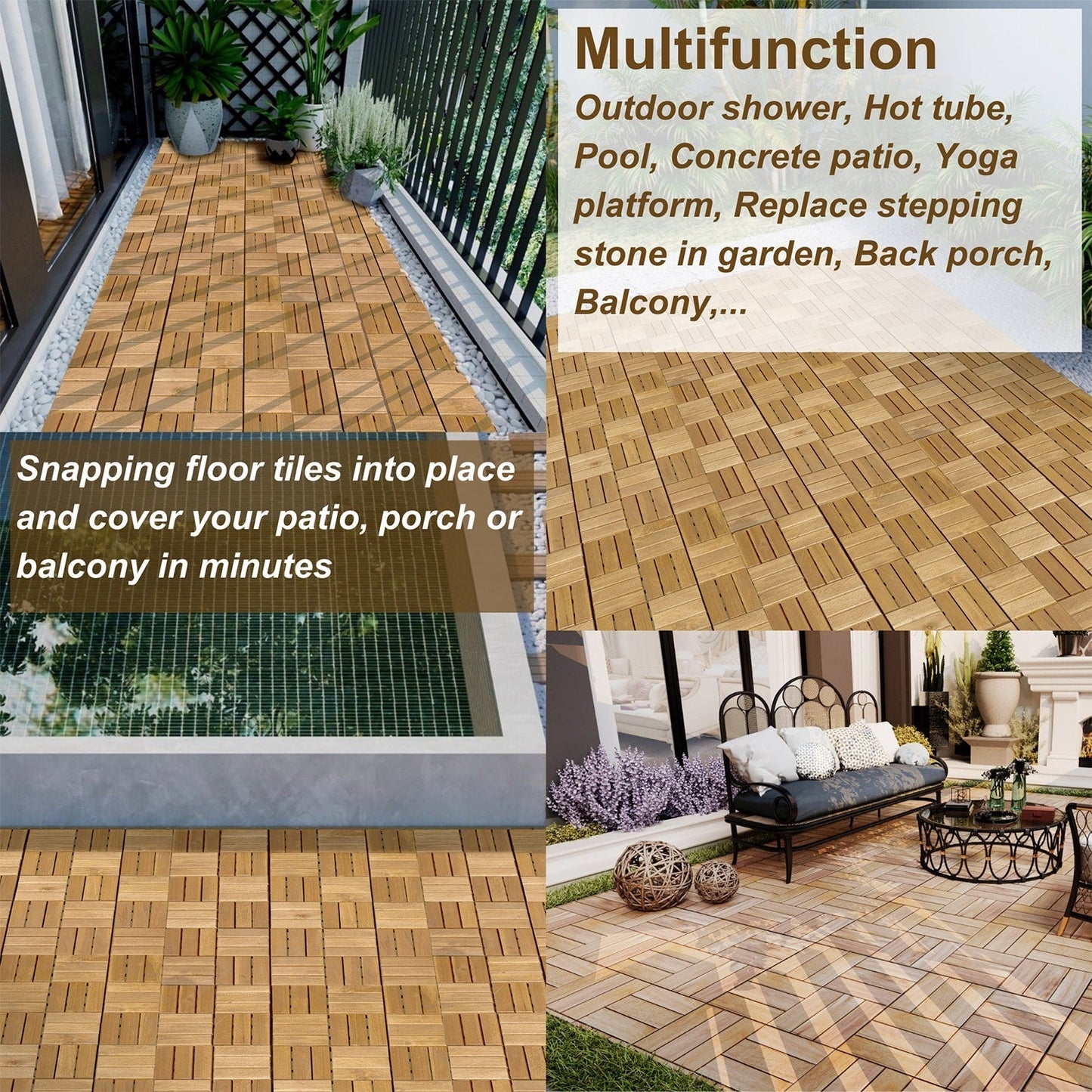 Bybafun 12-in x 12-in 30-Pack Yellow Prefinished Wood Deck Tile (30-sq ft)