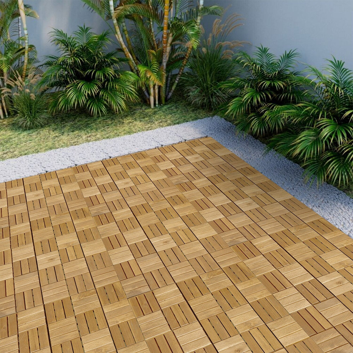 Bybafun 12-in x 12-in 20-Pack Yellow Prefinished Wood Deck Tile (20-sq ft)