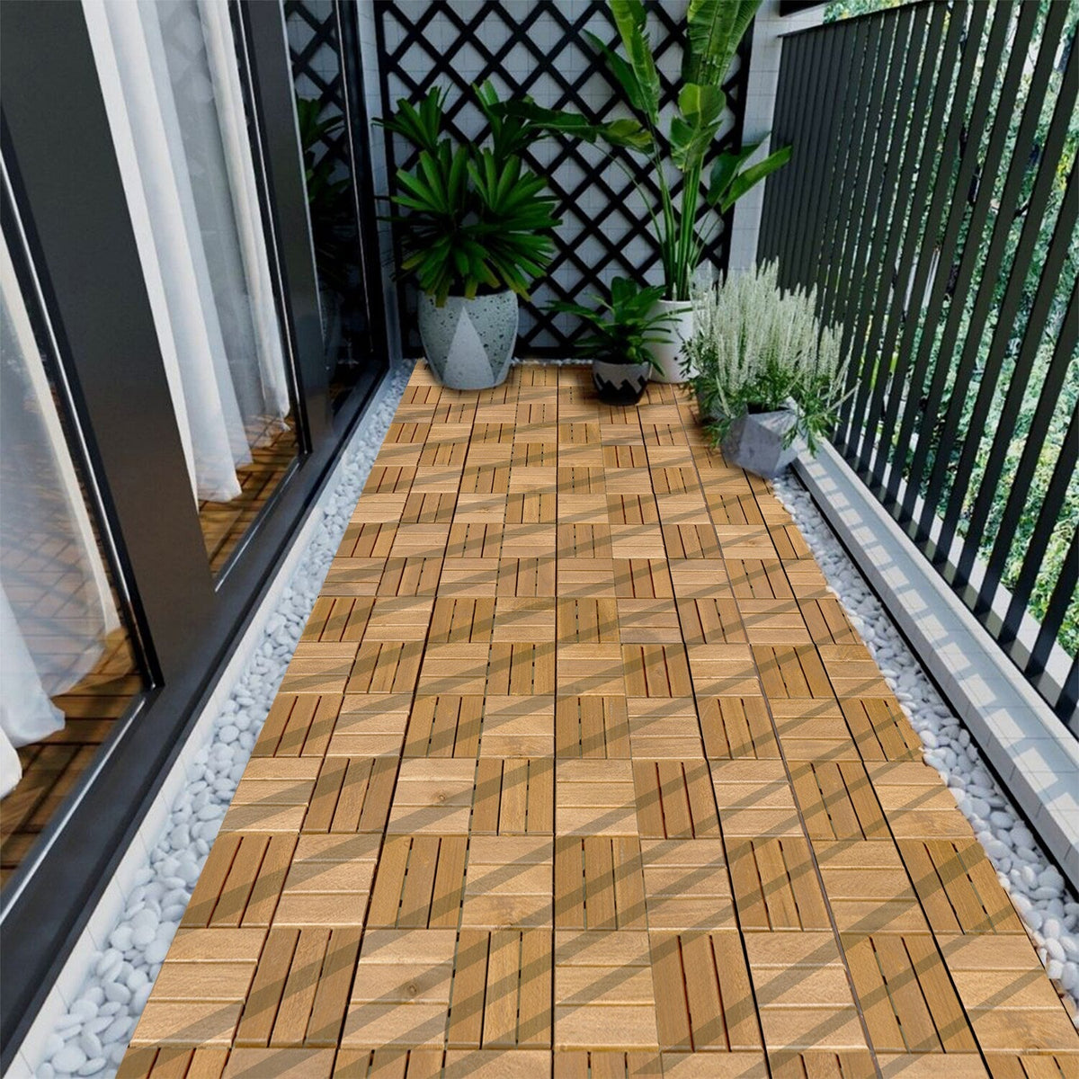 Bybafun 12-in x 12-in 20-Pack Yellow Prefinished Wood Deck Tile (20-sq ft)