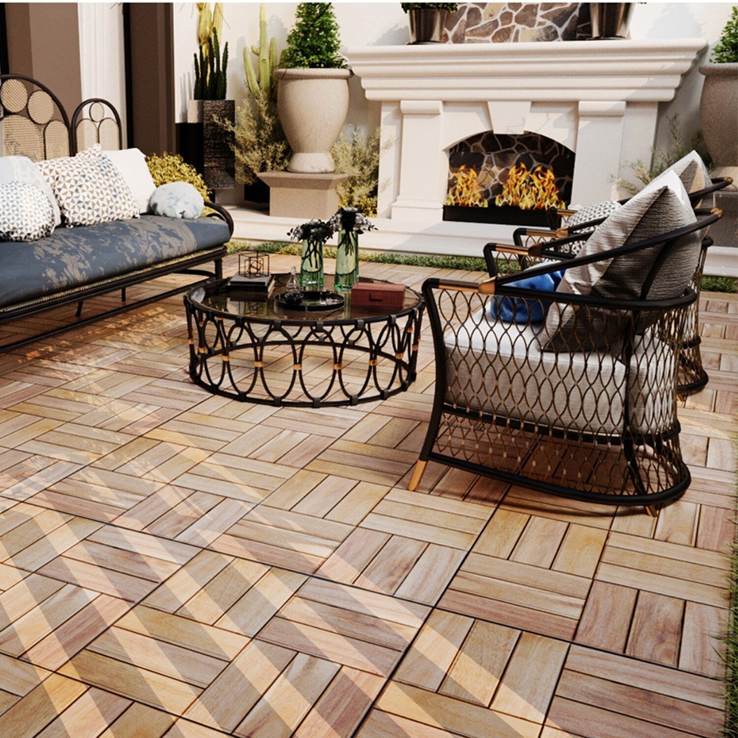 Bybafun 12-in x 12-in 10-Pack Yellow Prefinished Wood Deck Tile (10-sq ft)