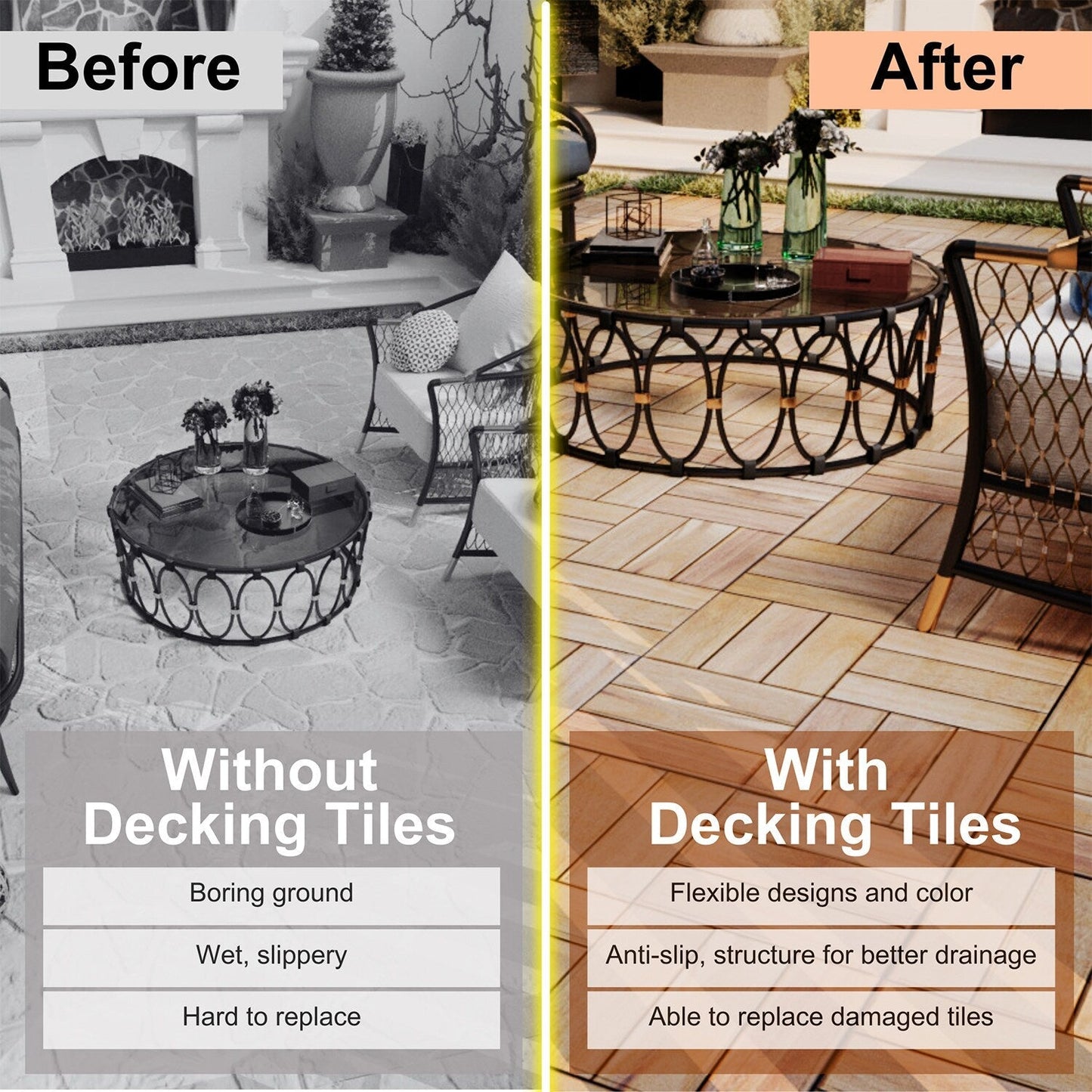 Bybafun 12-in x 12-in 20-Pack Yellow Prefinished Wood Deck Tile (20-sq ft)
