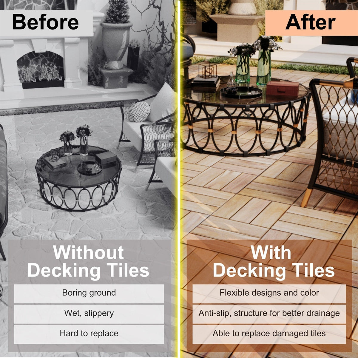 Bybafun 12-in x 12-in 30-Pack Yellow Prefinished Wood Deck Tile (30-sq ft)