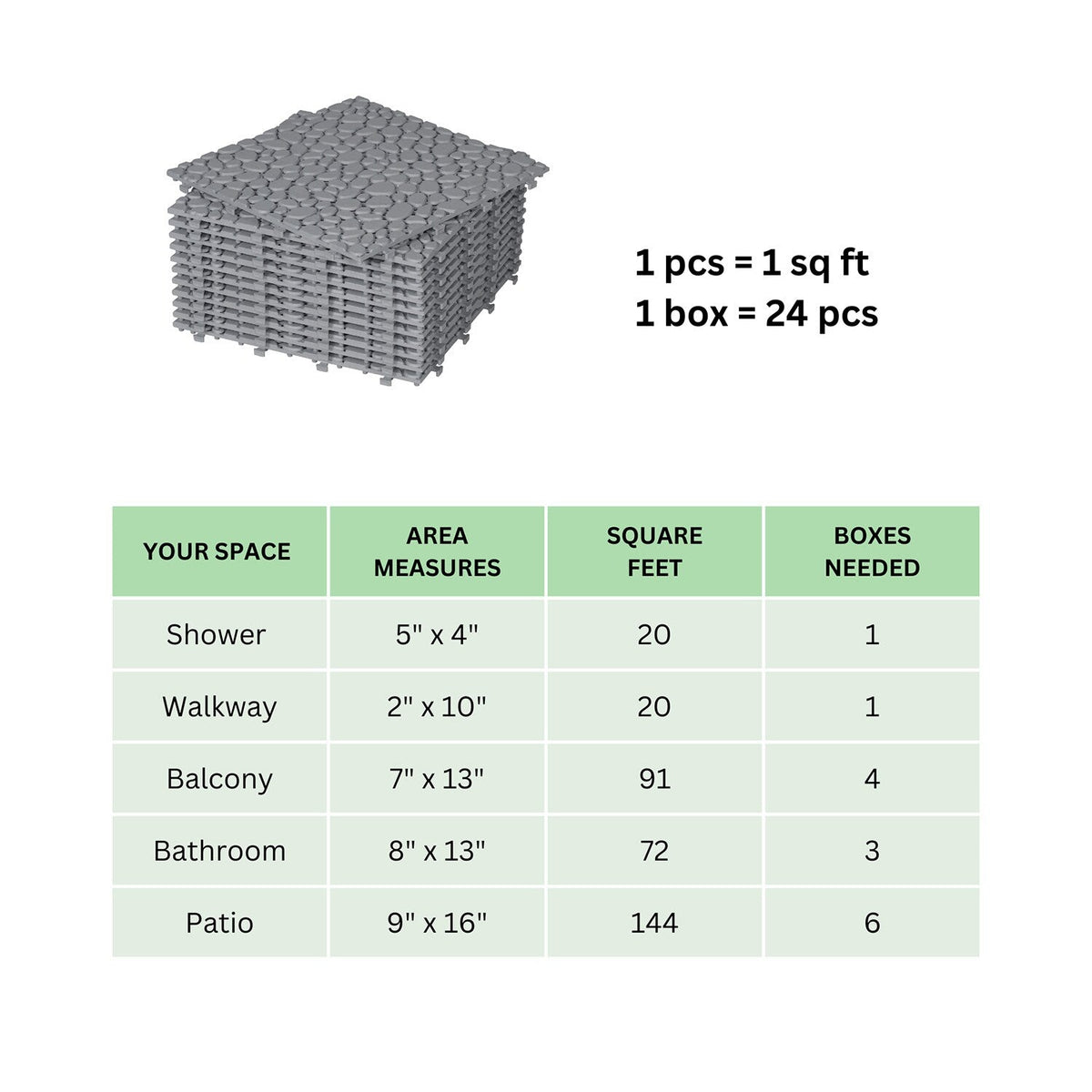 Bybafun 12-in x 12-in 24-Pack Gray Prefinished Vinyl/Plastic Deck Tile (24-sq ft)