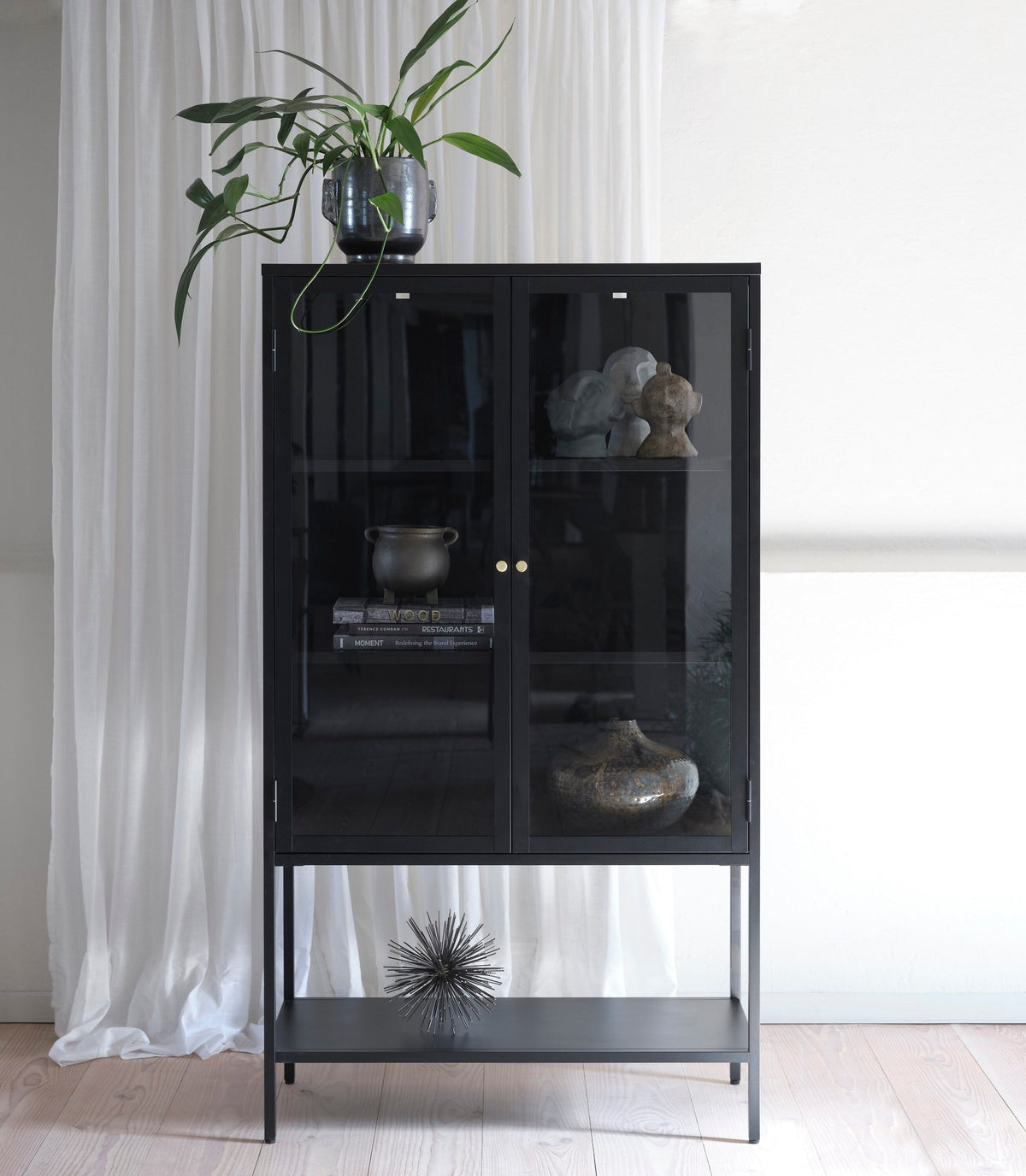 Contemporary/Modern Black Metal China Cabinet