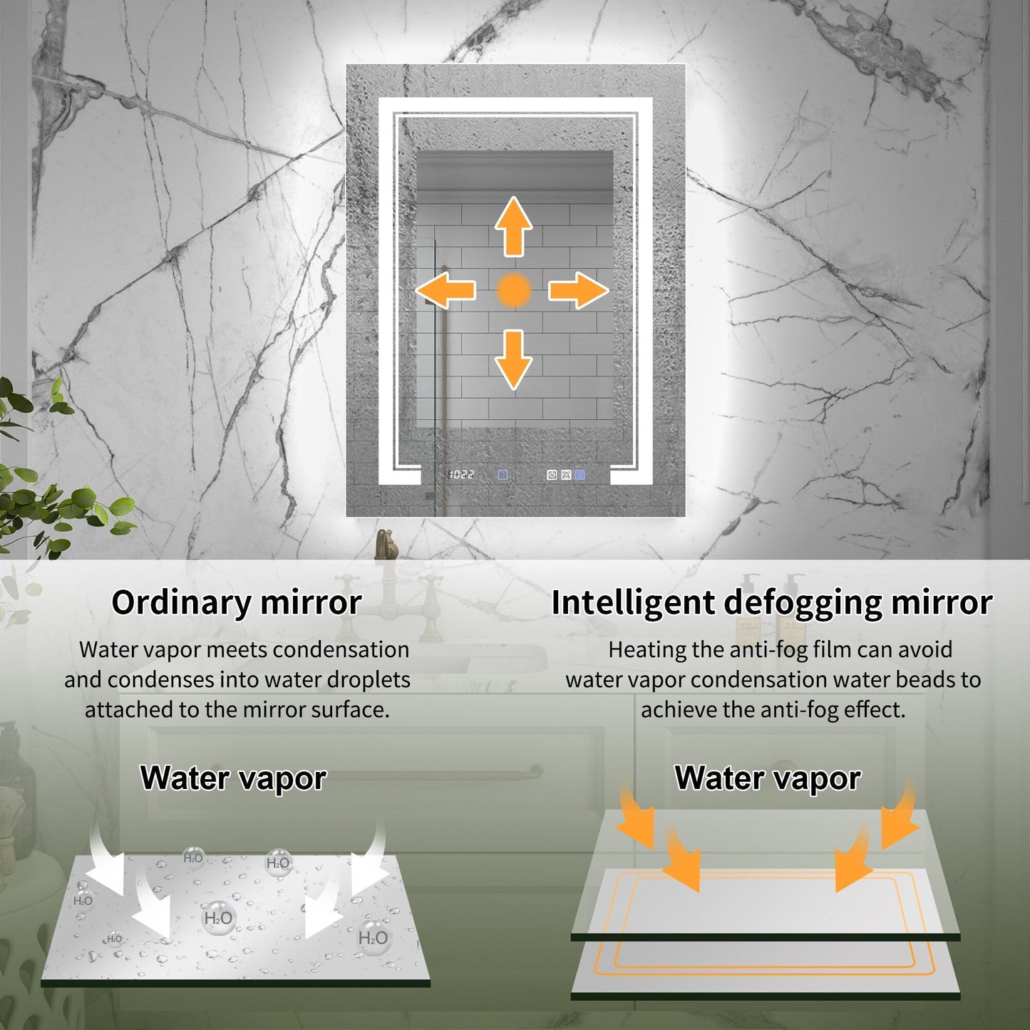 ExBrite Vilara 24-in x 32-in Lighted LED Fog Free Surface/Recessed Mount Silver Mirrored Soft Close Medicine Cabinet with Outlet