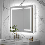 ExBrite Vilara 36-in x 32-in Lighted LED Fog Free Surface/Recessed Mount Silver Mirrored Soft Close Medicine Cabinet with Outlet