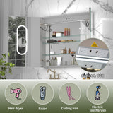 ExBrite Vilara 36-in x 32-in Lighted LED Fog Free Surface/Recessed Mount Silver Mirrored Soft Close Medicine Cabinet with Outlet