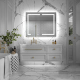 ExBrite Vilara 40-in x 32-in Lighted LED Fog Free Surface/Recessed Mount Silver Mirrored Soft Close Medicine Cabinet with Outlet