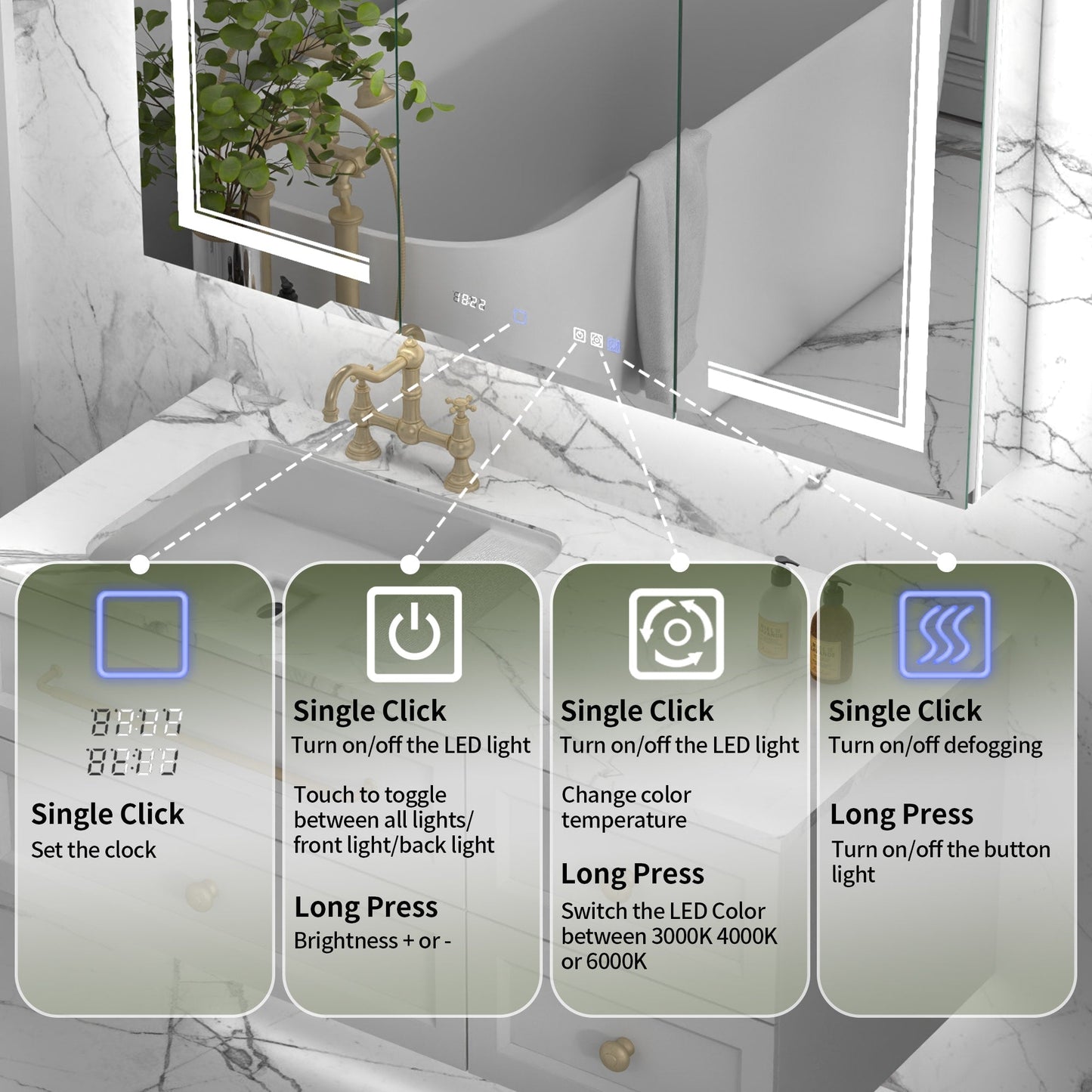ExBrite Vilara 48-in x 32-in Lighted LED Fog Free Surface/Recessed Mount Silver Mirrored Soft Close Medicine Cabinet with Outlet