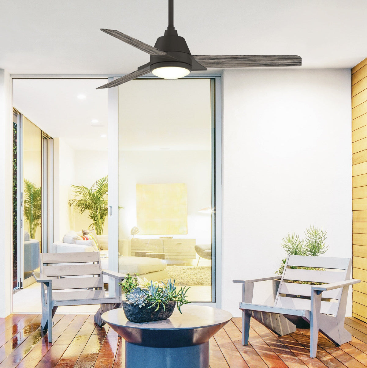 Fanimation Studio Collection Pyramid 52-in Matte Greige LED Indoor/Outdoor Ceiling Fan with Remote, Weathered Wood Blades (3-Blade)