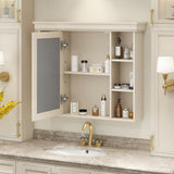 AAZJ MRS 35-in x 28-in Surface Mount Beige Mirrored Soft Close Medicine Cabinet