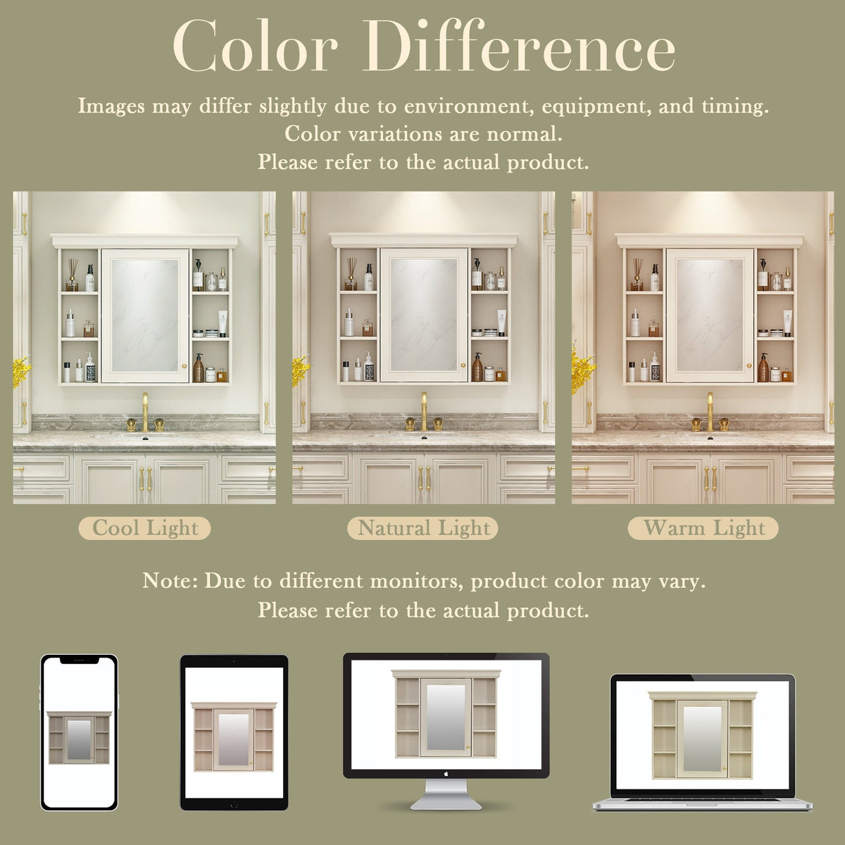 AAZJ MRS 35-in x 28-in Surface Mount Beige Mirrored Soft Close Medicine Cabinet