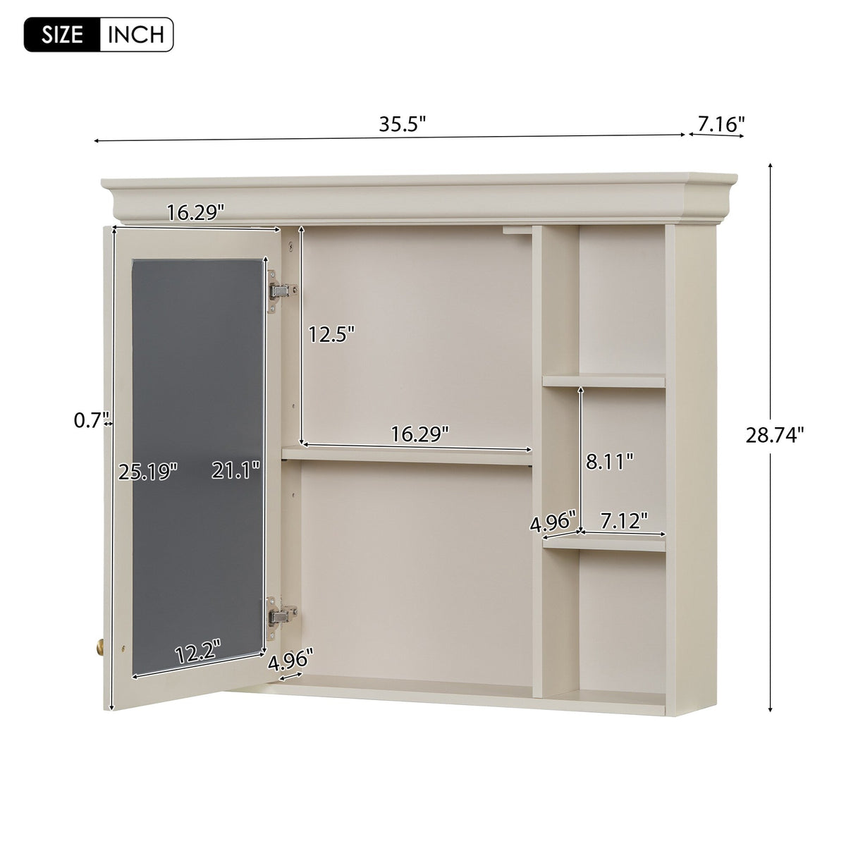 AAZJ MRS 35-in x 28-in Surface Mount Beige Mirrored Soft Close Medicine Cabinet