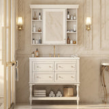 AAZJ MRS 35-in x 28-in Surface Mount Beige Mirrored Soft Close Medicine Cabinet