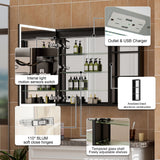 WELLFOR W12 48-in x 30-in Lighted LED Fog Free Surface/Recessed Mount Anodized Black Aluminum Mirrored Soft Close Medicine Cabinet with Outlet