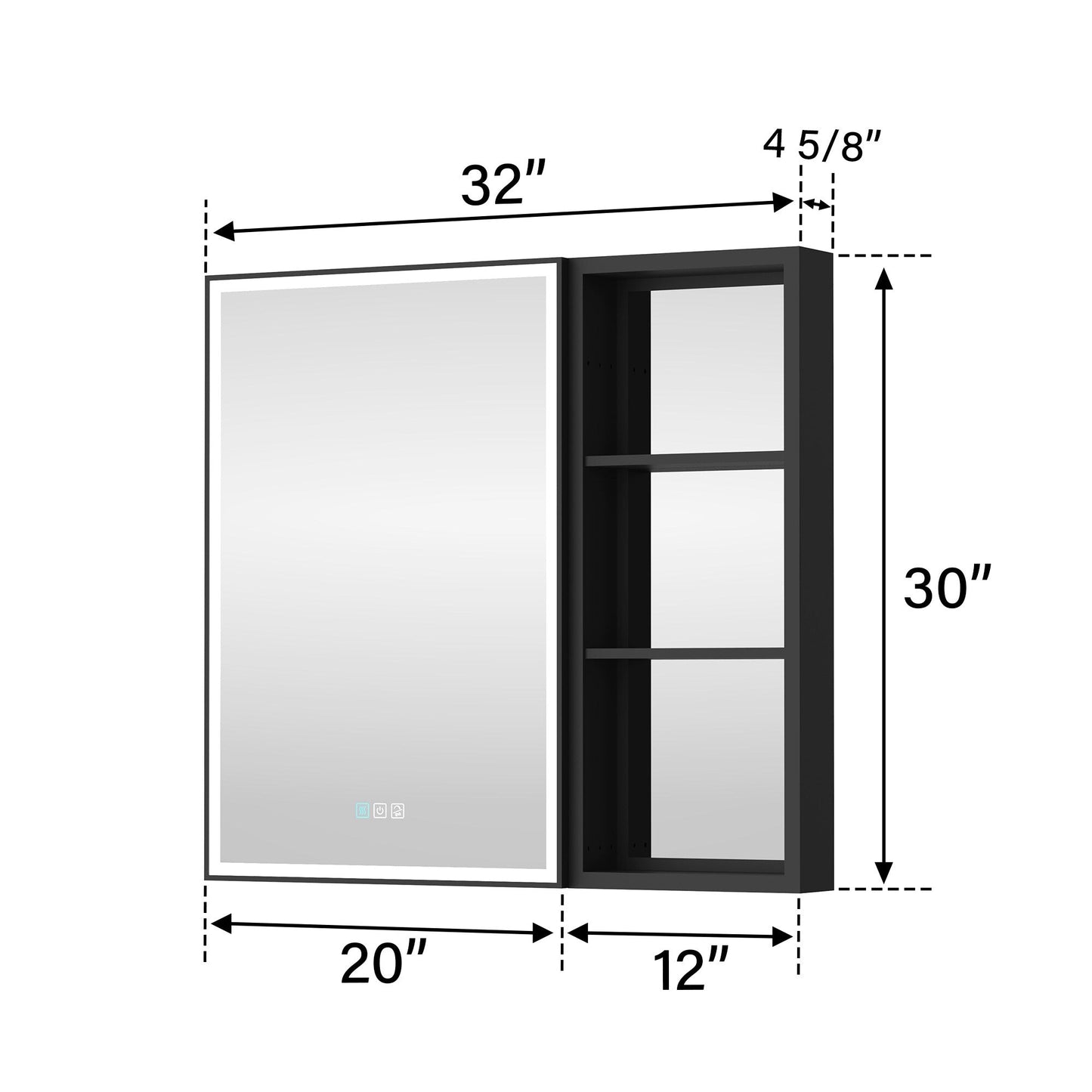 WELLFOR W12 32-in x 30-in Lighted LED Fog Free Surface/Recessed Mount Anodized Black Aluminum Mirrored Soft Close Medicine Cabinet with Outlet