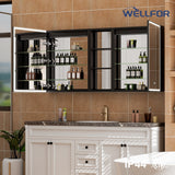 WELLFOR W12 60-in x 30-in Lighted LED Fog Free Surface/Recessed Mount Anodized Black Aluminum Mirrored Soft Close Medicine Cabinet with Outlet