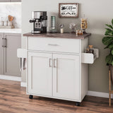 CESICIA White Wood Base with Wood Top Rolling Kitchen Island (15.3-in x 45-in x 35.25-in)