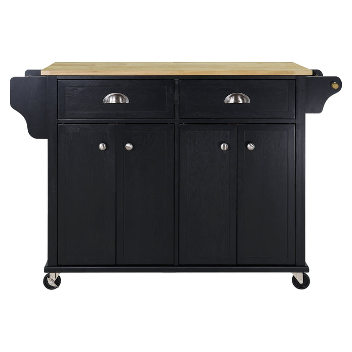 CESICIA Black Wood Base with Wood Top Rolling Kitchen Island (32-in x 52-in x 36-in)
