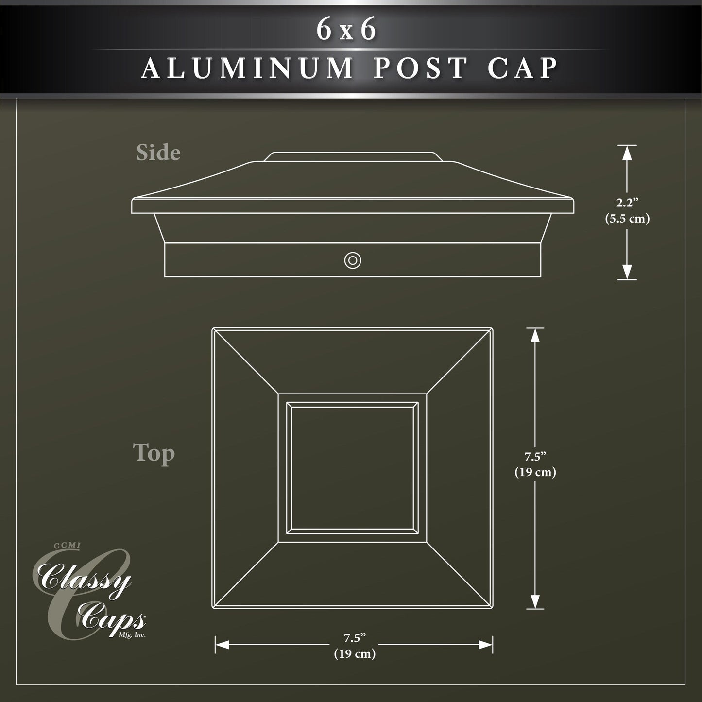 Classy Caps 6-in x 6-in Black Aluminum Deck Post Cap
